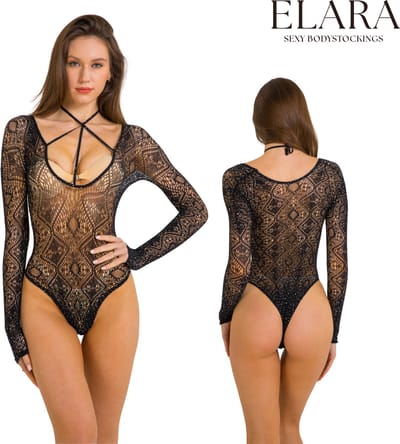 Elara - Amara | Sexy Zwarte Body met Strass | Maat S t/m L | Luxe Lingerie met Diamantjes - Erotische Lingerie Dames