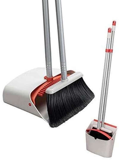 Stoffer en Blik Set - Veegset Lange Steel - Huishoudelijk Schoonmaken - Uitschuifbare Steel - 137 cm - Rood
