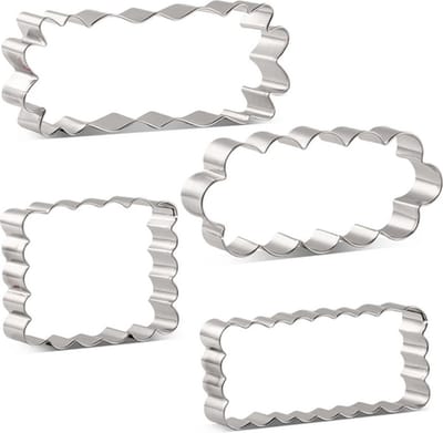 Uitsteekvormen Set van 4 - Rechthoeken met Geschulpte Rand - Mal voor koekjesdeeg, fondant, kaas etc.