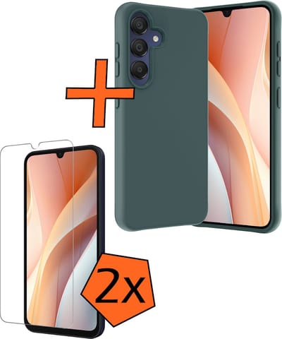 Hoes - Met 2x Screenprotector - Geschikt voor Samsung Galaxy A15 - Sterk & Shockproof - Back Cover - Siliconen Case - Telefoon Hoes - Donkergroen