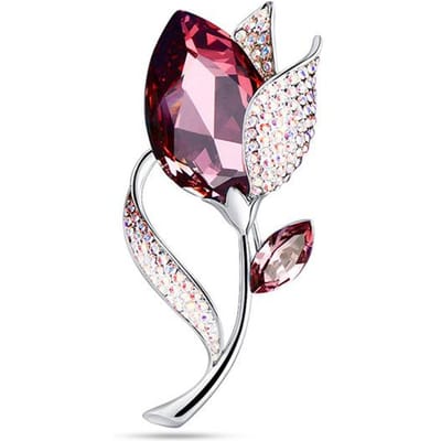 Mode Kristal Tulp Bloem Broche Vrouwelijke Corsage Feest Bruiloft Pin Sjaal Broches Accessoires paars