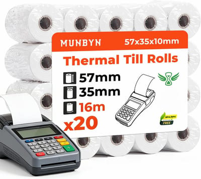 Thermische Rollen - Bonrollen Kassabonpapier - Bonnen Printen - 40% Extra Lengte - 57mm x 35mm x 16m - Wit