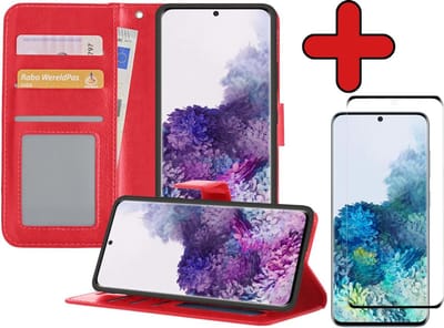Hoesje - Met Screenprotector - Geschikt voor Samsung Galaxy S20 Ultra - Luxe Pasjeshouder - Flipcase - Bookcase Portemonee - Flip Case - Kunstleer Book Case - Book Cover - Walletcase - Portemonneehoes - Telefoonhoes - Rood