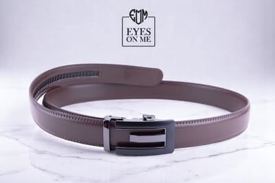 Bruine lederen riem zonder gaatjes met automatische gesp voor heren ( Model N035 )
