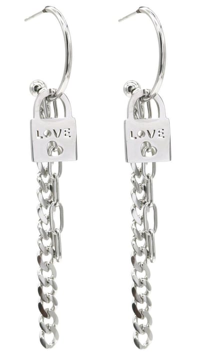 Oorringen Ketting en Hangslot - RVS - 2x7 cm - Zilverkleurig