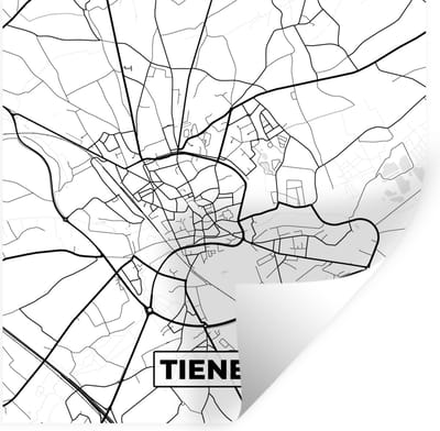 Muurstickers - Sticker Folie - Stadskaart – Zwart Wit - Kaart – Tienen – België – Plattegrond - 100x100 cm - Plakfolie - Muurstickers Kinderkamer - Zelfklevend Behang XXL - Zelfklevend behangpapier - Stickerfolie