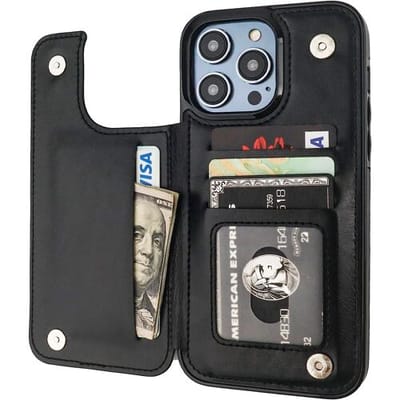 ShieldCase telefoonhoesje geschikt voor Apple iPhone 15 Pro Wallet case - ruimte voor pasjes - pasjeshouder - portemonnee - zwart