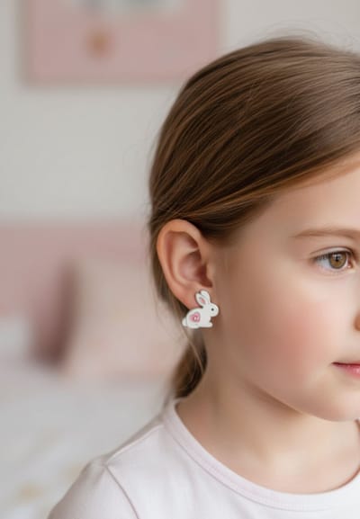 Zilveren Konijn Oorknopjes voor Kinderen met Kristal en Epoxy