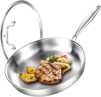 Drielaagse roestvrijstalen koekenpan met deksel, optimale warmteverdeling, inductie geschikt, 24 cm
