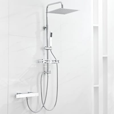 Auralum Max Regendouche met Thermostaatkraan - Doucheset - 12 inch Douchekop - Regendoucheset - Inclusief thermostaatkraan en Plankje - Verstelbare Hoogte 72-110 cm - Chroom