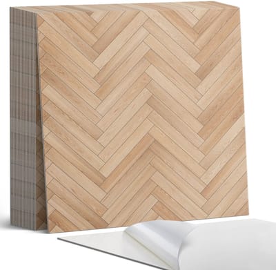 Coloray Plaktegels - Visgraat vloerpatroon Zelfklevende Tegels - 20 cm x 20 cm - Beige Plaktegels - 20 stuks - Vierkant PVC Tegels - Plaktegels Badkamer - Plaktegels Vloer - Vinyl Tegels Zelfklevend - Wandtegel Zelfklevend