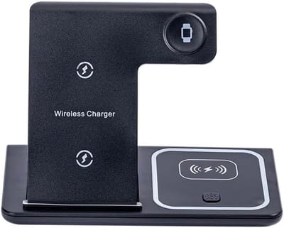 3-in-1 Draadloos Oplaadstation 15W, Opvouwbare Reisoplader met 20W QC3.0-adapter, Geschikt voor iPhone 16, 15, 14 en 13, Apple Watch en AirPods, voor Bureau en Slaapkamer, Zwart