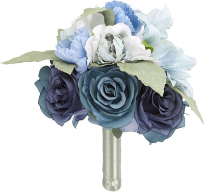 Bruiloft Bloemboeket - Bruidsboeket Decoratie - Feestelijke Ceremonie - Realistisch Ontwerp - 30 x 25 x 13 cm - Blauw Wit