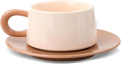 Cappuccino kopjes met schotels van hoogwaardig porselein, ideaal voor latte art, flat white en thee, magnetron- en vaatwasserbestendig, lichtbruin, 220 ml