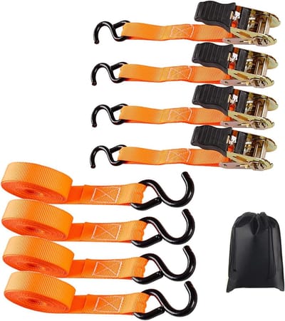 Spanbanden met Ratel - Sjorbanden Bevestigingsriemen - Lading Zekeren - Haken met Rubber Coating - 5 Meter - Geel