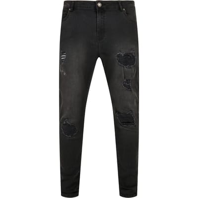 Urban Classics Heavy Destroyed Slim Fit -jeans Realblk Heavy Destroyed Washed