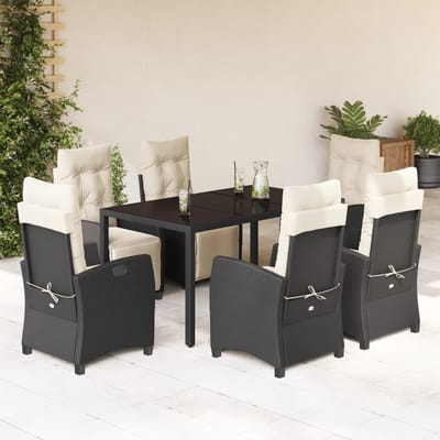 vidaXL - 7-delige - Tuinset - met - kussens - poly - rattan - zwart