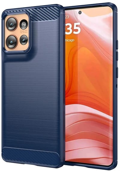 Geborsteld TPU Hoesje Geschikt voor Motorola Moto Edge 50 | Beschermhoes | Back Cover | Flexibel TPU | Stijlvol Carbon | Dun | Blauw