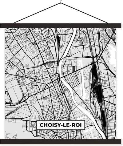 Posterhanger incl. Poster 60x60 cm - Schoolplaat - Plattegrond - Kaart - Stadskaart - Frankrijk - Choisy-le-Roi - Textielposter - Zwarte latten - Stadskaart