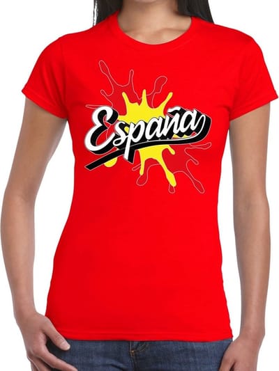 Bellatio Decorations landen t-shirt - Espana - Spanje - spetter print - rood - voor dames - supporters kleding XS