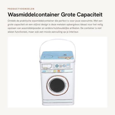 Dailygoods- Wasmiddelcontainer Grote Capaciteit - Opbergdoos met Deksel - Multifunctionele Opbergdoos - Opslagemmer voor Hondenvoer/Kattenvoer - Ruimtebesparend - Unieke Wasmachinevorm