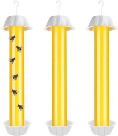 Effectieve vliegenvangers voor binnen en buiten, 3 stuks met plakstrips en haken, ideaal tegen fruitvliegen en muggen, eenvoudig te gebruiken en op te hangen