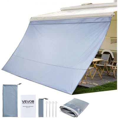 VEVOR zonnescherm (2 x 3,7 m) voor luifels (4 m), voorpaneel voor luifel met UV50+ bescherming, PU-hoes met ritssluiting en dubbelgestikt polyester gaasdoek, regenhoes voor campers, caravans en campers.
