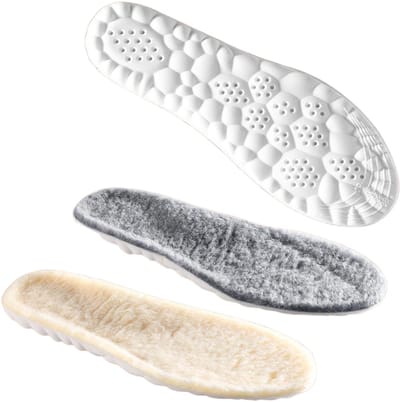 Twee paar wollen binnenzolen, verdikte wollen binnenzolen, warme binnenzolen, zweetabsorberend, schokabsorberend, comfortabele zachte zolen, unisex, beige + grijs,EU 35-36