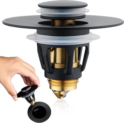 Wastafel stop - Afvoerplug gootsteen - Water afsluiten - Ingebouwde anti-verstopping zeef - 125 inch - Mat zwart