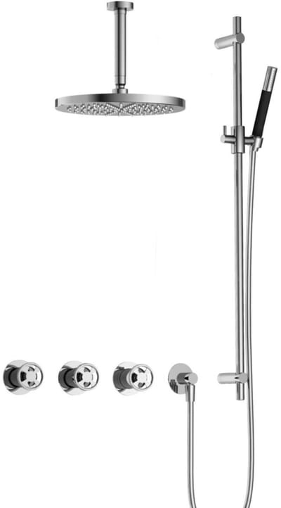 Hotbath Cobber - CW7067 - Inbouw Regendoucheset - Chroom - 2 Stopkranen - Thermostatisch - Plafondbuis 15 cm - Hoofddouche 300 mm - Ronde Handdouche - Glijstang 900 mm - met M106 - Waterbesparend