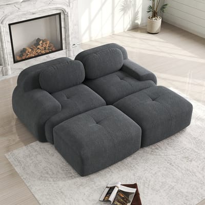 Corduroy tweezitsbank - frameloze sofa - modulair combineerbaar met chaise longue - antislip - ergonomische armleuningen - grijs