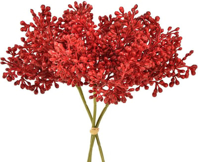 Kunstbessen rode decoratie voor adventskrans 32cm 3 stuks in een bos