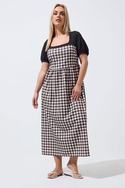 Limited Collection Zwarte Contrasterende Jurk Met Gingham Size 38