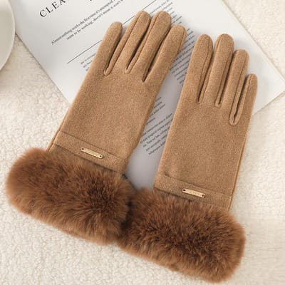 Warme Handschoenen Schattig Plus Fluweel Verdikt Koudebestendig Touchscreen Buiten Rijden Autorijden Dames Duits Fluweel Herfst en Winter Handschoenen One Size beige