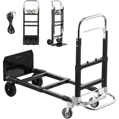 VEVOR 2-In-1 Opvouwbare Steekwagen, 227 Kg Laadvermogen In 4-Wielmodus, Omvormbare Transportwagen met Verstelbare Handgreep, Steekwagen, Transportwagen voor Verhuizingen, Kantoor, Magazijn