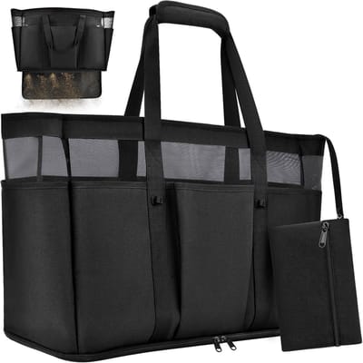 Grote Strandtas XXL voor Gezinnen 45L Vouwbare Reisbag met Meerdere Vakken en Rits, Perfect voor Vakantie en Boodschappen