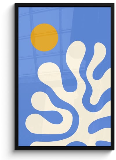 Poster in lijst - Fotolijst 60x90 cm - Posters - Minimalistisch - Organisch patroon - Blauw - Posterlijst zwart - Decoratie - Wanddecoratie woonkamer - Muurdecoratie slaapkamer