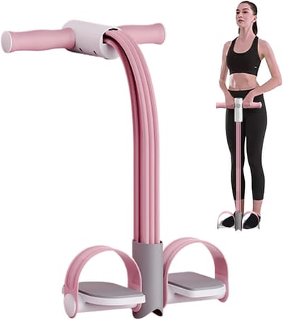 Pedaal Puller - Fitness Touw - Buik Beentraining - Zes TPE Touwen - 27x55 cm - Roze