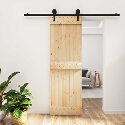 vidaXL - Schuifdeur - Naturel - en - Zwart - 70 - x - 210 - cm - Massief - Pine - Hout