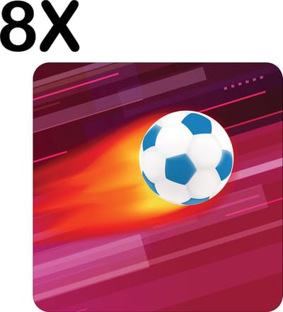 Luxe Placemat - Voetbal met Vuur - Rode Achtergrond - Set van 8 Placemats - 50x50 cm - 2 mm dik Vinyl - Anti Slip - Afneembaar