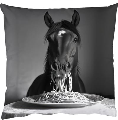 Sierkussens - Kussentjes Woonkamer - 50x50 cm - Paard - Bord - Pasta - Tafelkleed - Zwart Wit - Dieren