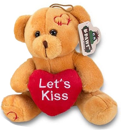 Teddybeer Daisy Pluche Knuffel met Hart (Let's Kiss) 20 cm [Liefdes versiering – valentijnsdag cadeautje man vrouw hem haar – valentijnskaart – i love you knuffelbeer – rozenblaadjes rozen beer - rose bear valentijnsdag kadootjes]
