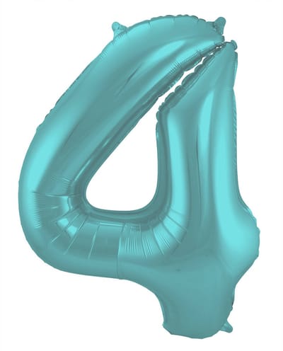 Folieballon Cijfer 4 Aqua Metallic Mat - 86 cm