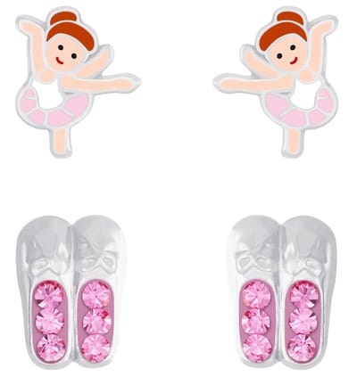 Joy|S - Zilveren ballerina oorbellen set 2 paar - ballerina danseres oorbellen - ballerina schoentjes