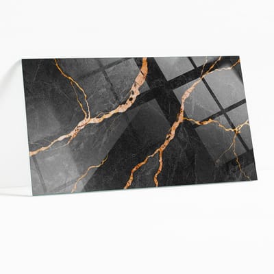 Wallfluent - Marmerpatroon Met Aderen Glazen Tafelblad - 100 x 50 cm - Zwart Glazen Plaat - Rechthoekig Tafelblad Glas - Veiligheidsglas - Glazen Tafelblad voor de Woonkamer