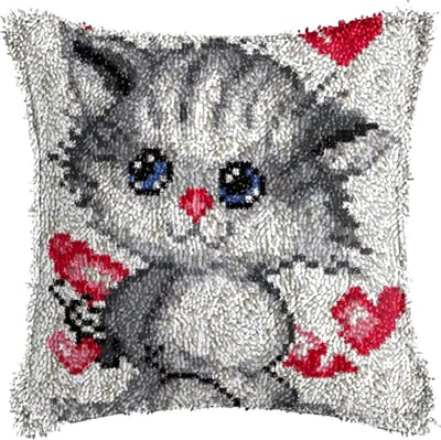 DIY Tying Craft Rug Set met Kussen 43 x 43 cm, Latch Hook Kit voor Volwassenen en Kinderen, Creatieve Thuisaccessoires voor Dierenliefhebbers