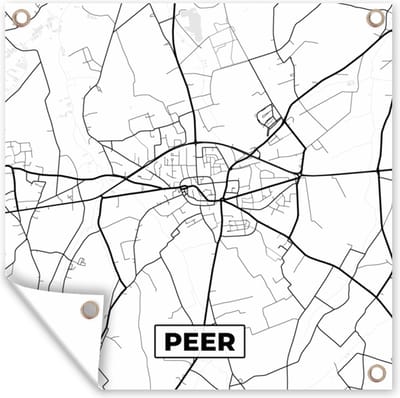 Tuin poster Plattegrond – Peer – Zwart Wit – Stadskaart - Kaart - België - 200x200 cm - Tuindoek