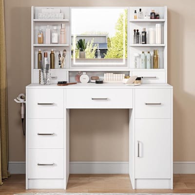 Kaptafel met Verlichting - Make-up Tafel Spiegel - Make-up aanbrengen - Geïntegreerde Oplaadfunctie - 110 x 40 x 140 cm