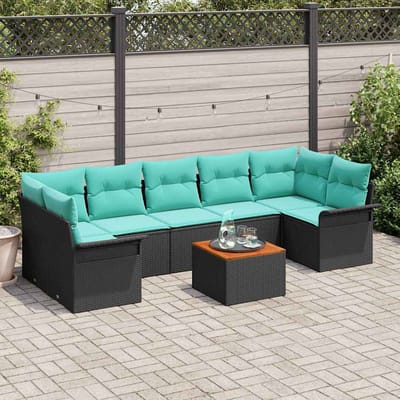 vidaXL - Tuinbank - Set - 8 - st - 7-Aantal - zitplaatsen - Zwart - en - Turkoois