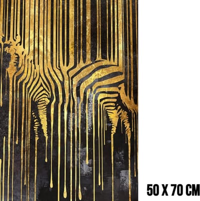 Allernieuwste.nl® Canvas Schilderij Gouden Zebra 2 – 50 x 70 cm – Luxe Zwart Goud - Dieren Muurdecoratie – Wanddecoratie - Poster